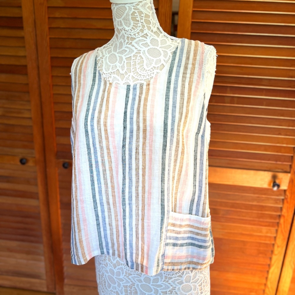 NEW Vida Striped Linen Tank by Garnet Hill, size L